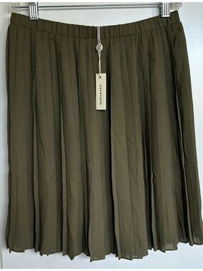 Max Studio Pleated Skirt sz XS Women's Olive Green Above Knee Sheer Pull On Work